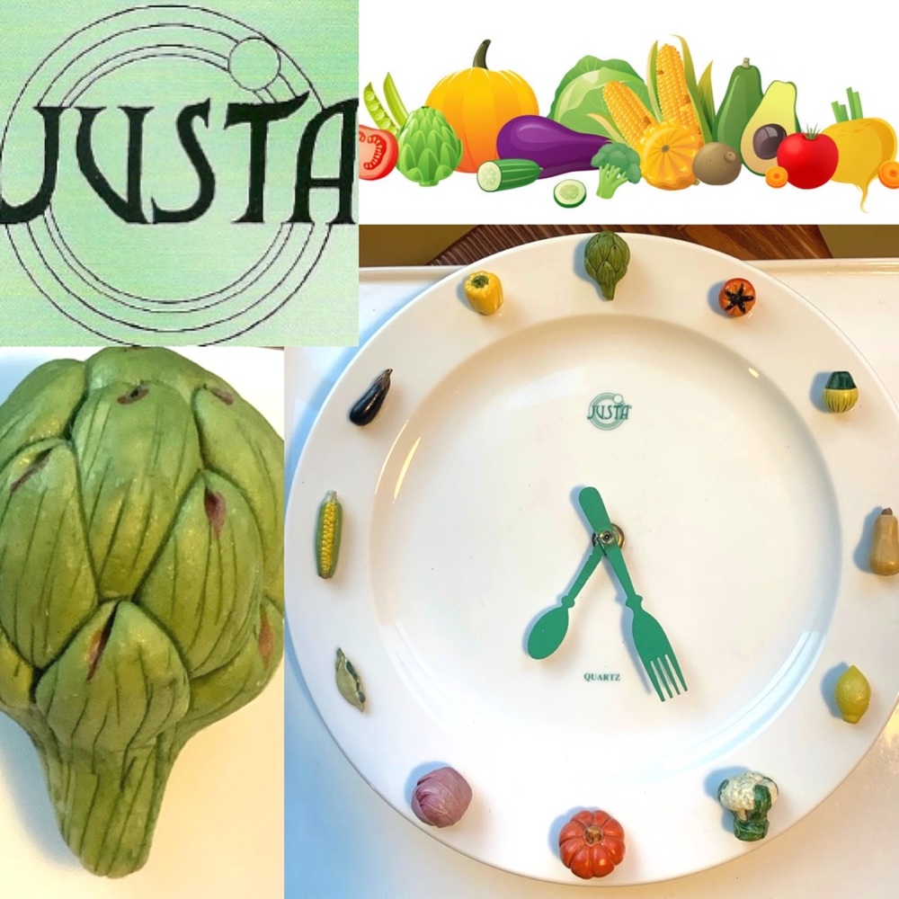“Justa” Company unique Ceramic Porcelain Veggie Clock EUC